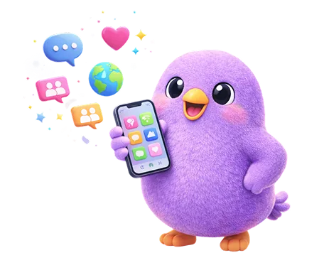 Mascot with Phone and Bubbles
